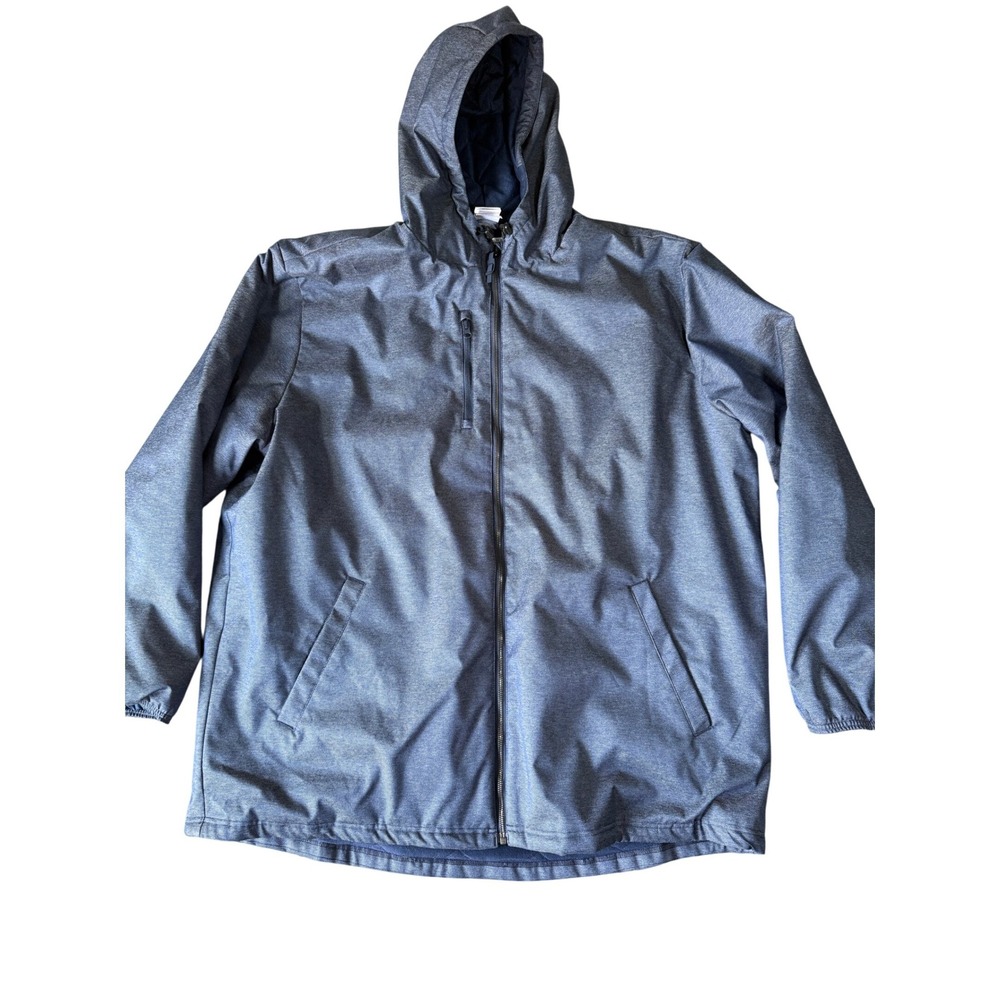 Adidas Mens 2XL Blue Heathered Quilted Lined Full Zip Hooded Jacket Outerwear